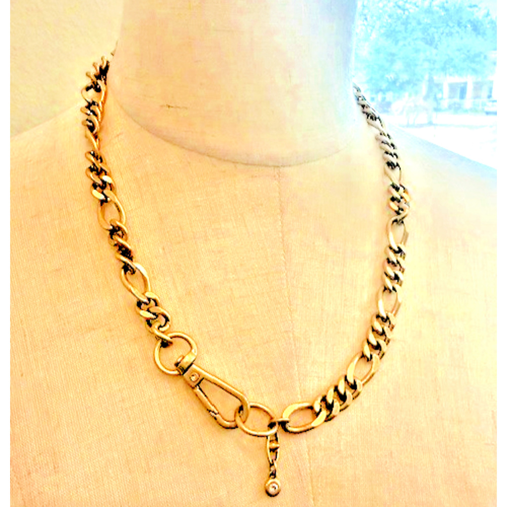 Chunky Choker Signed Cabi Swagger Brushed Gold Tone Chainlink Necklace 22" Max